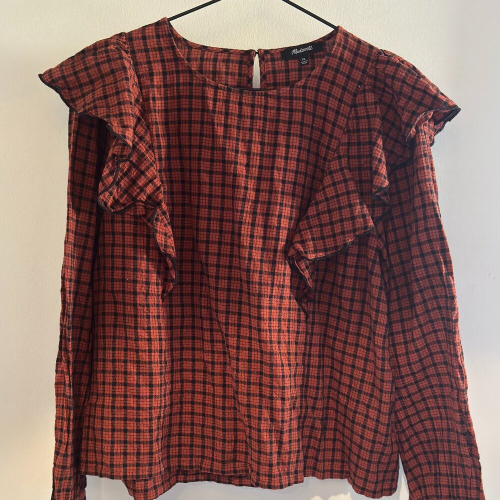 Ruffle-Front Top in Plaid